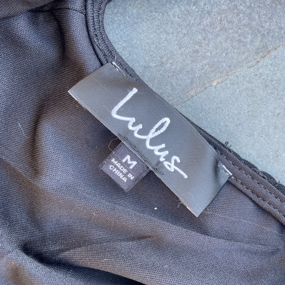 Lulus Black V neck Bodysuit Sheer Mesh Straps with Bows Sz M - Picture 3 of 4